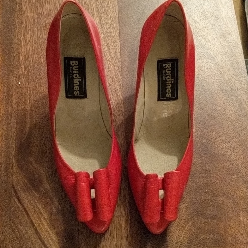 Red pumps with bow from Burdines.
